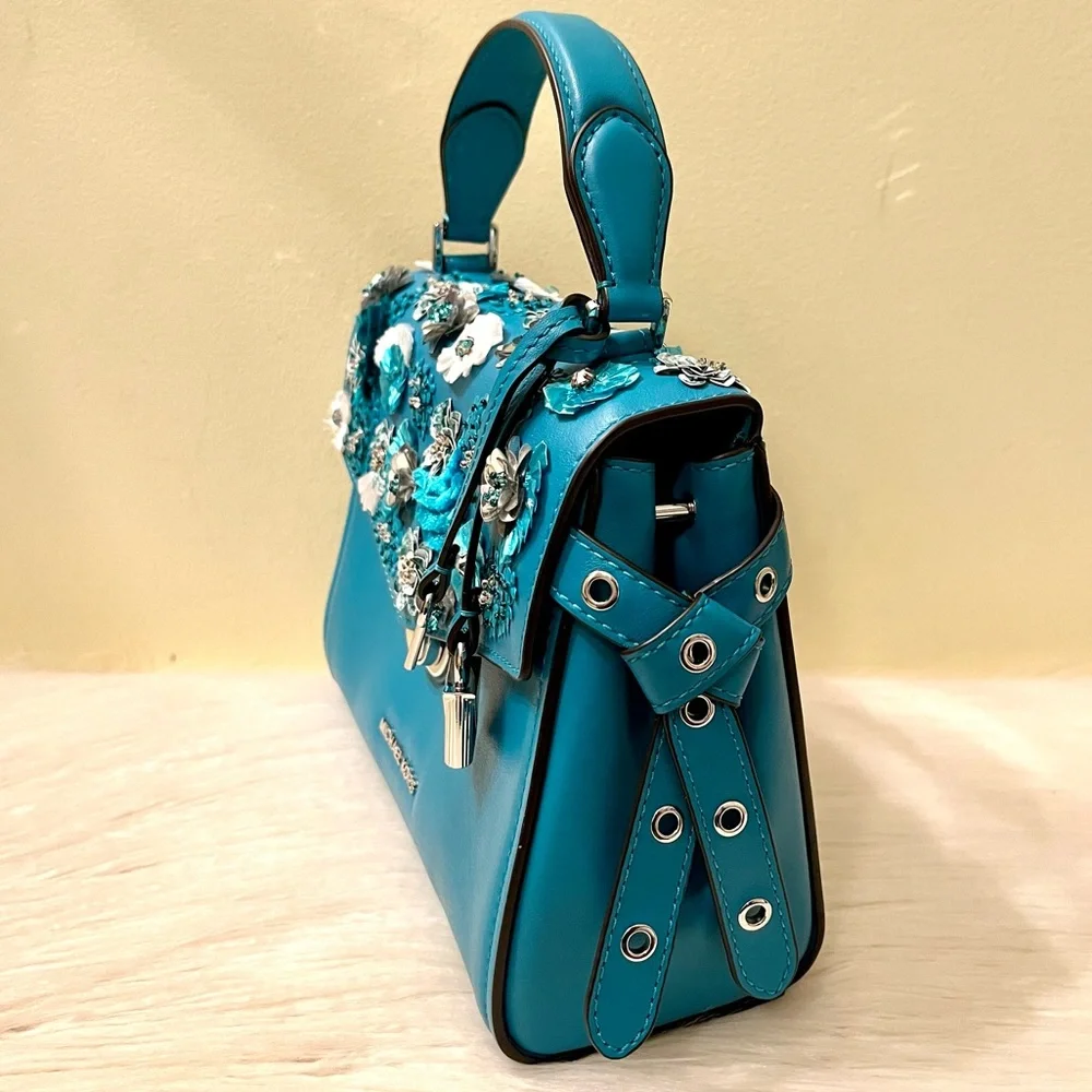 RARE Michael Kors Floral Sequined Leather Satchel - Picture 6 of 10